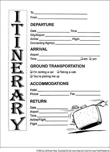 Itinerary fax cover sheet