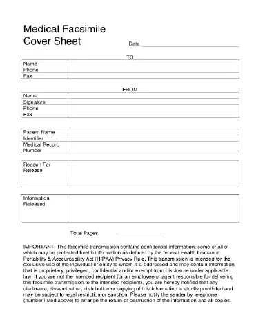 Medical fax cover sheet