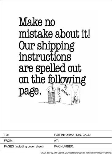 Shipping Instructions fax cover sheet