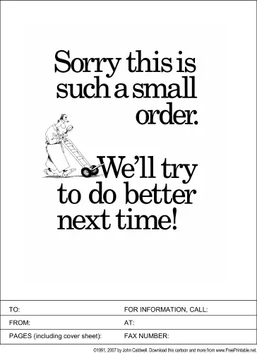Small Order fax cover sheet